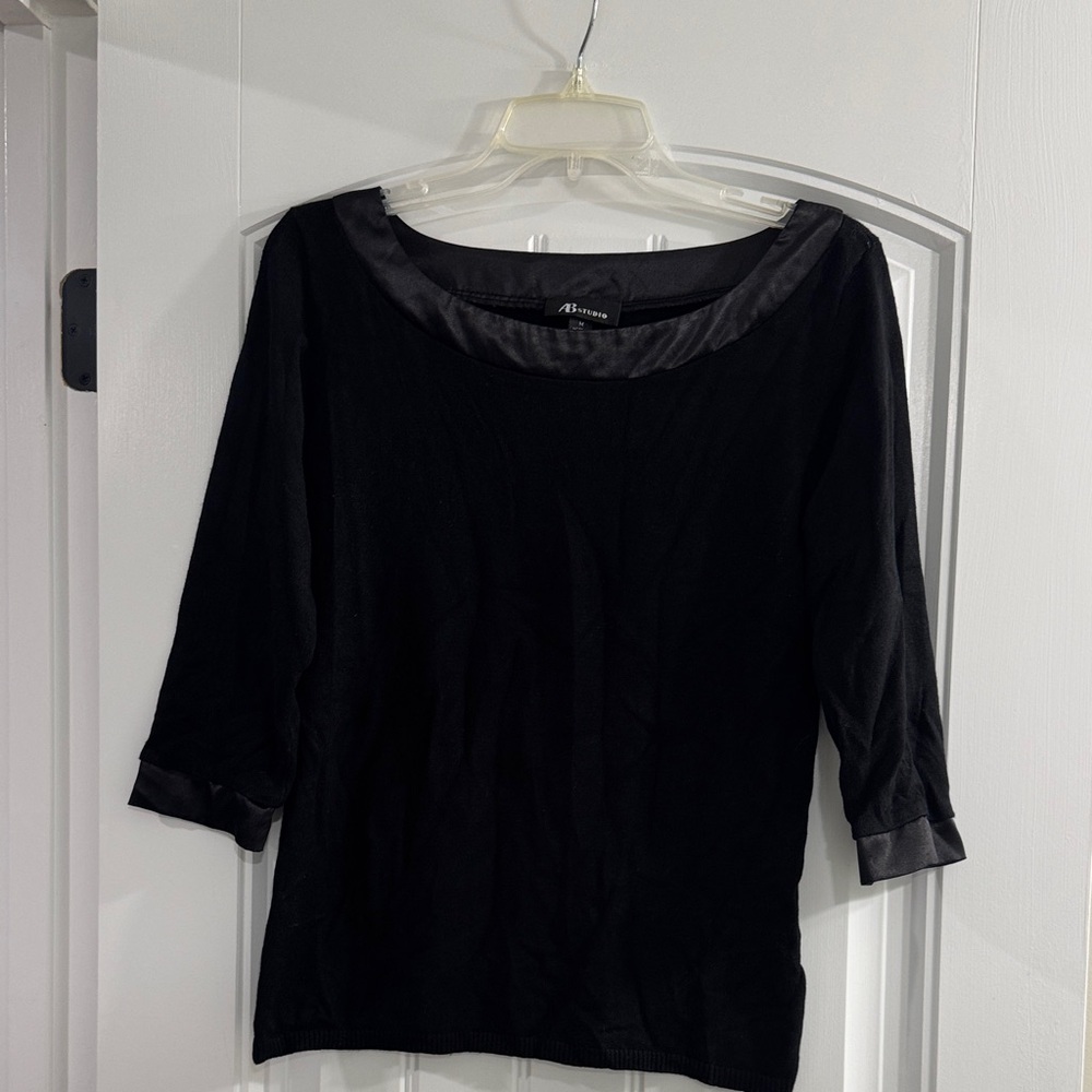 AB Studio Black Women's Blouse with Satin Trim